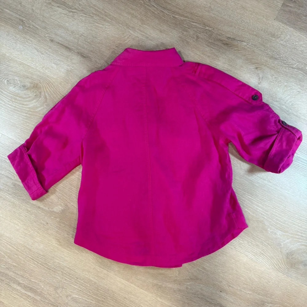 Chicos Button Up Cape Jacket Linen Barbiecore Layering Fuchsia Womens S (0) - Picture 4 of 10